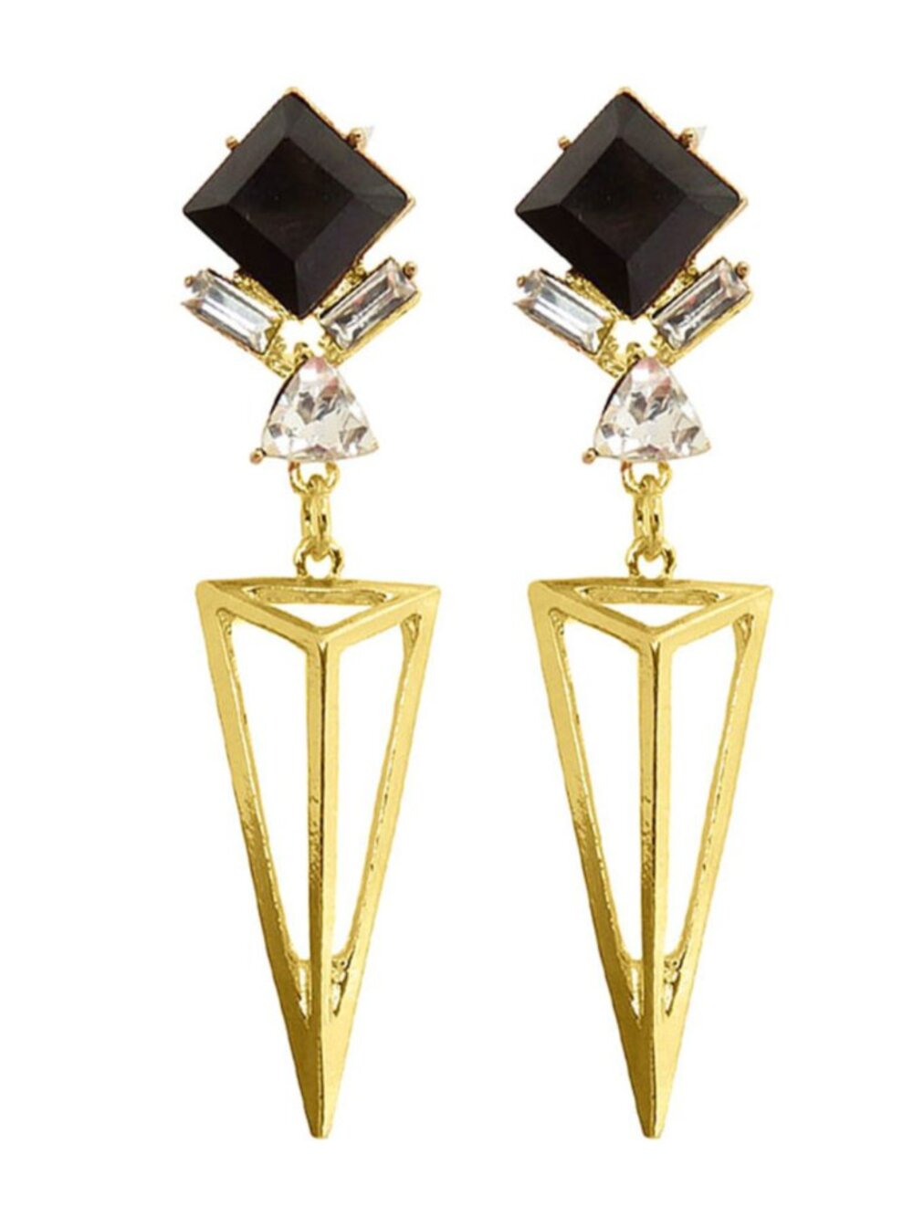 Gold Plated Geometric Drop Earrings for Women Black Crystal Resin Earrings - Picture 2 of 5